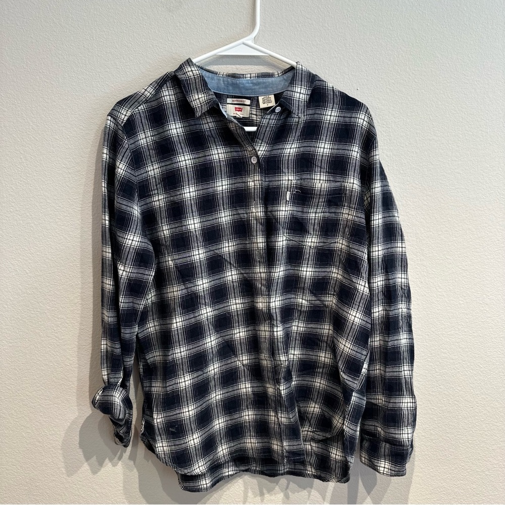 Levi's Blue and White Plaid Shirt Flannel‎ Boyfriend Fit Size Medium